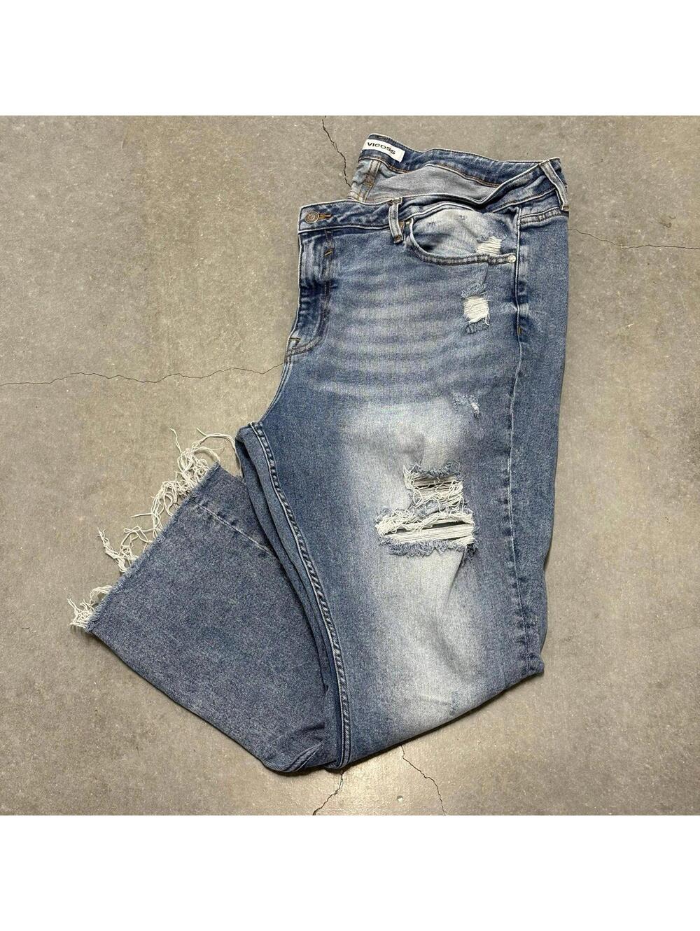 VIGOSS Stevie Crop Straight Distressed Blue Jeans